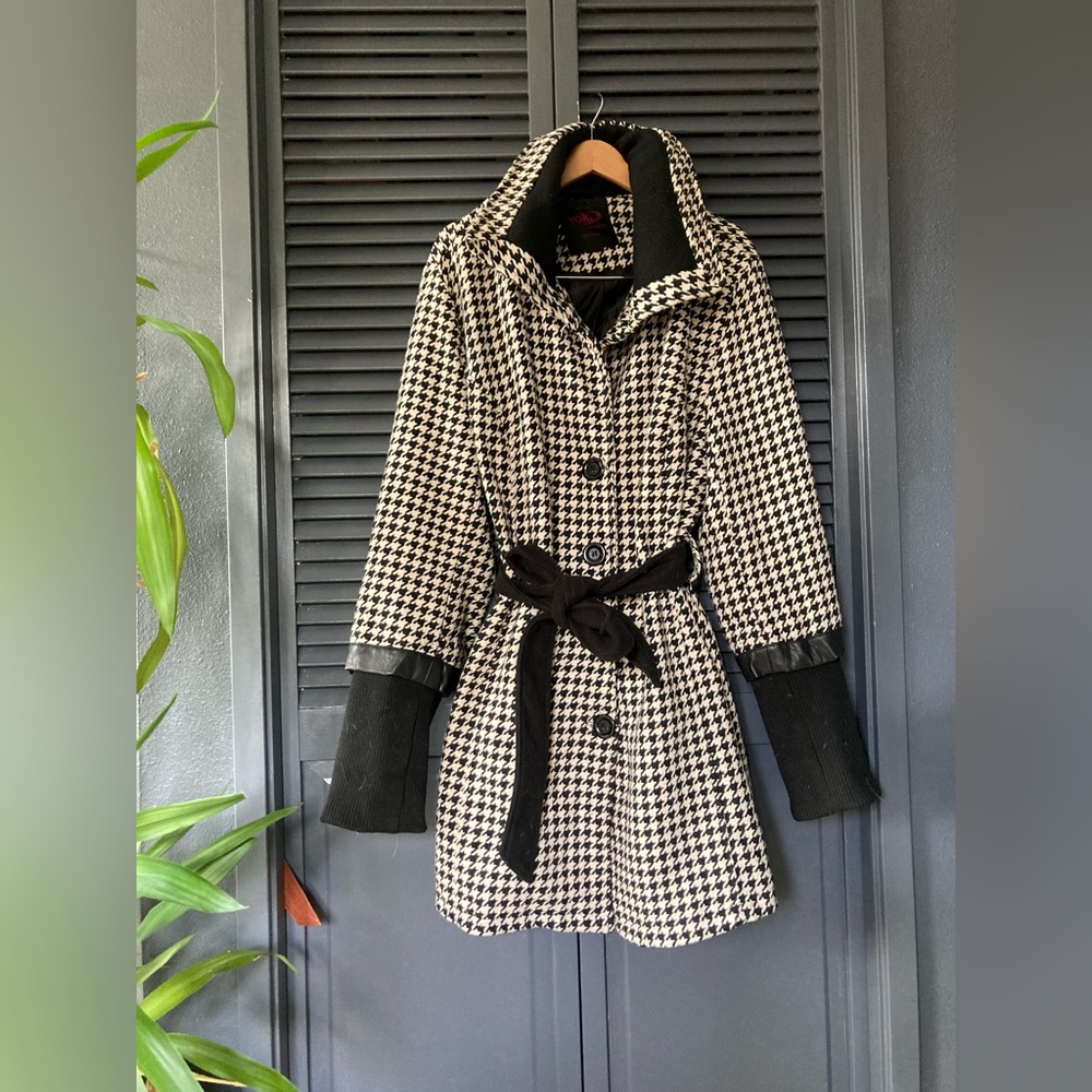 Funnel neck Houndstooth Vintage Coat
